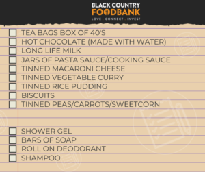 Black Country Foodbank Shopping List 19th April 2024